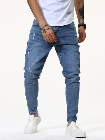 Men Ripped Washed Tapered Jeans