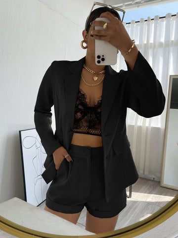 Solid Single Breasted Blazer & Shorts