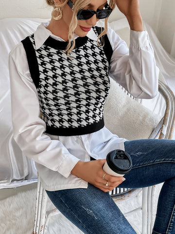 Houndstooth Pattern Sweater Vest Without Blouse