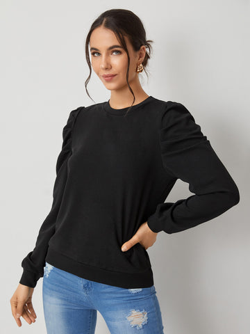 Solid Puff Sleeve Pullover
