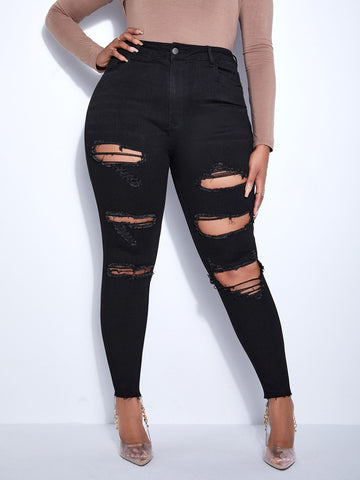 Plus Cut Out Ripped Frayed Skinny Jeans