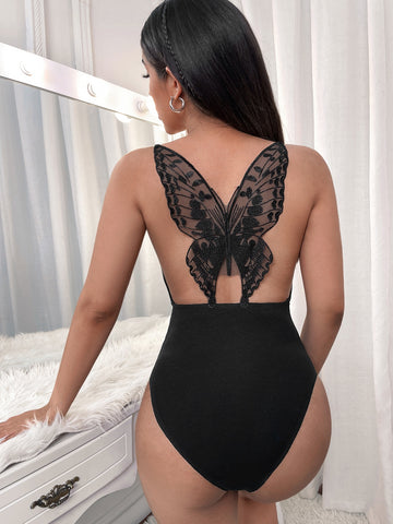 Butterfly Embroidery Draped Cami Bodysuit