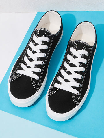 Stitch Detail Lace-Up Front Canvas Shoes For Summer