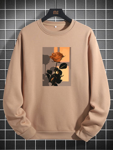Loose Fit Men's Floral Printed Thermal Sweatshirt