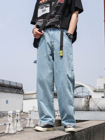 Men Solid Pocket Baggy Jeans