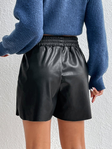 Elastic Waist PU Leather Shorts