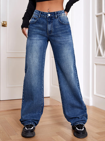 Slant Pocket Wide Leg Jeans Baggy Jeans