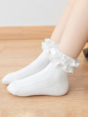 1 Pair Of Girls White Comfortable Soft Breathable Cute Fashionable Princess Style Socks Suitable For Dance, Leisure, Vacation, Birthday Party, School And Everyday Use.