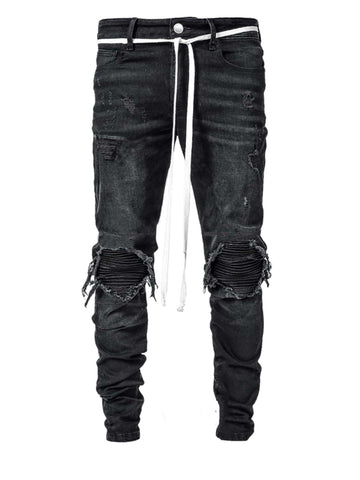 Men Cotton Ripped Stacked Jeans