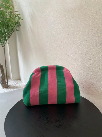 Luxury Glamorous, Elegant, Exquisite, Quiet Luxury Vintage Knitted Clutch Bag With Clasp In Classic Old-money Style Of Color Collision Stripe For Vacation For Lady, Woman, For Party Girl, Bride Perfect for Party, Wedding, Prom, Dinner/Banquet, Dinner/Banq