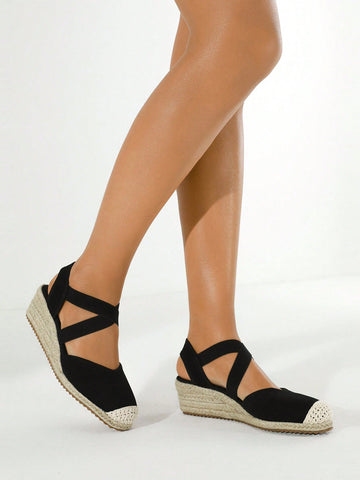 Woman Shoes Espadrille Cross Strap Wedges For Spring And Summer