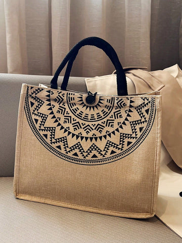 Simple High-End Printed Lightweight Large Capacity Tote Bag, Multifunctional Portable Handbag Top Handle Bag Beach Bag Shopping Bag Travel Essentials For Travel Summer Vacation Outdoor Carry On For School Students College Bag Hot Sale