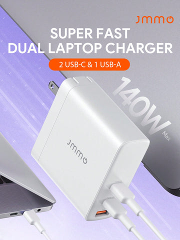 USB Charger,140W 3 Ports Wall Charger Fast Charging,2 USB-C Ports & 1 USB-A Port Super Fast Dual Laptop Cellphone Charger,Portable Charger