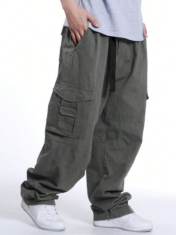 Loose Fit Men's Cargo Pants With Flap Pockets And Side Pockets