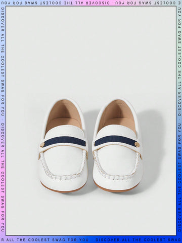 Boys Two Tone Metal Decor Preppy Loafer Flats For Outdoor