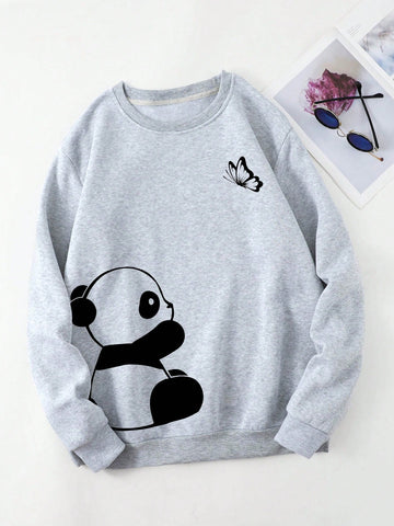 Plus Panda Print Thermal Lined Sweatshirt