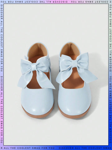 Girls Bow Decor Hook-and-loop Fastener Princess Mary Jane Flats For Outdoor