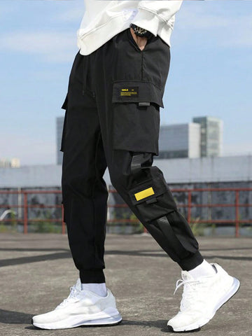 Loose Fit Men's Cargo Pants With Letter Graphic And Flap Pockets
