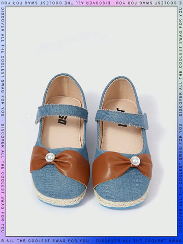 Fashionable Girls' Denim Fabric Casual Comfortable Flat Shoes With Rural Style