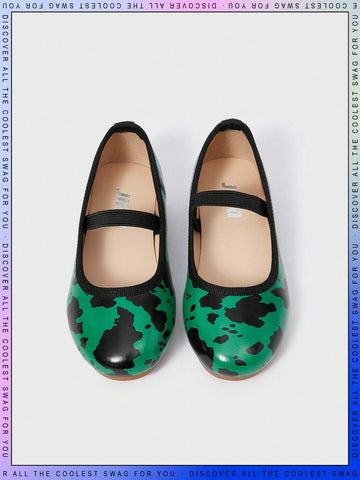 Fashionable Green Leopard Print Slip-on Flat Shoes For Girls With Comfortable Elastic Band, Easy To Match, Suitable For Street