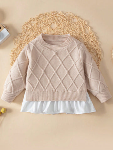 Baby Girl Two Tone Ruffle Hem Sweater