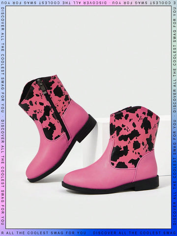 Trendy children's leopard print fashion cute splicing design comfortable waterproof outdoor girls short boots