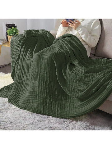 1pc Green Gauze Blanket For Adult