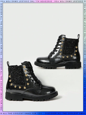 Fashionable And Cool Street Style Flat Glitter Motorbike Boots For Girls