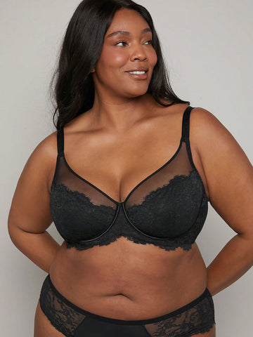 Plus Floral Lace Full Coverage Unlined Bra