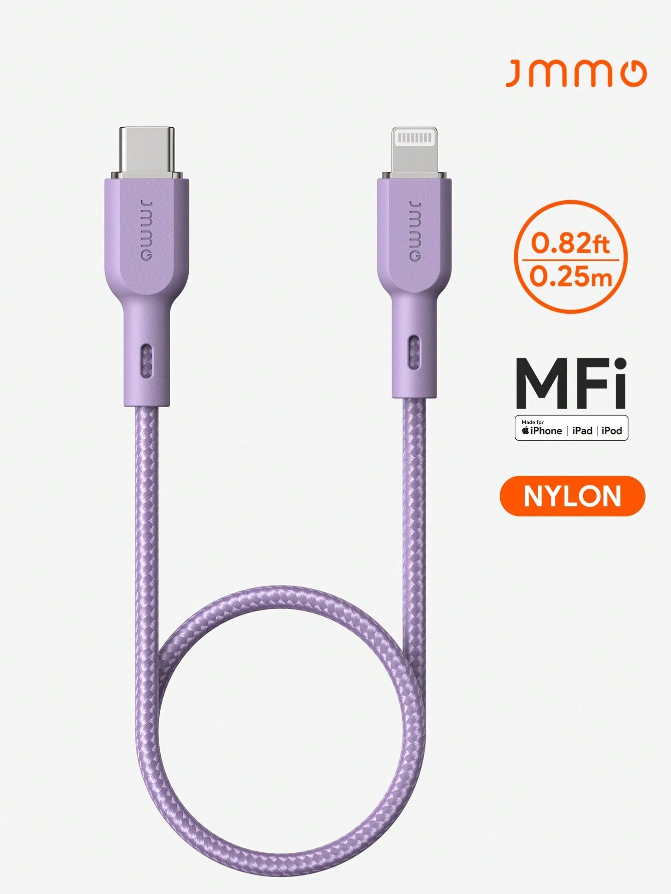 JMMO Cable IPhone,Nylon USB-C To Lightning Cable,Nylon Braided Cord Compatible With IPhone 0.82FT/0.25M 18W [Apple MFi Certified]
