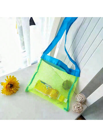 1pc Solid Color Children's Beach Bag, Handheld Shell Storage Bag, Toy Organizer, Small Mesh Bag, Suitable For Beach And Lawn Use