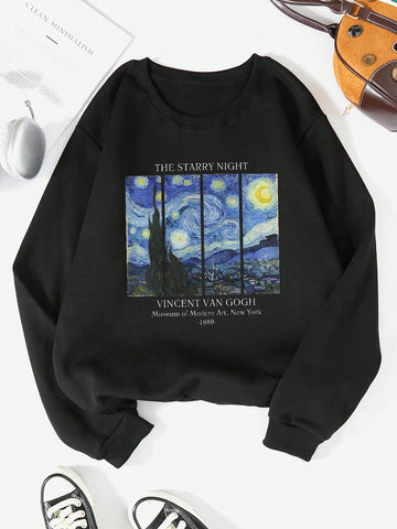 Plus Slogan & Picture Print Thermal Pullover