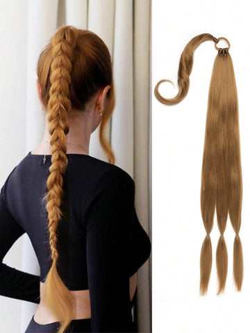 Long Braided Ponytail Extension with Hair Tie Straight Wrap Around Hair Extensions Ponytail Natural Soft Synthetic Hair Piece for Women Daily Wear