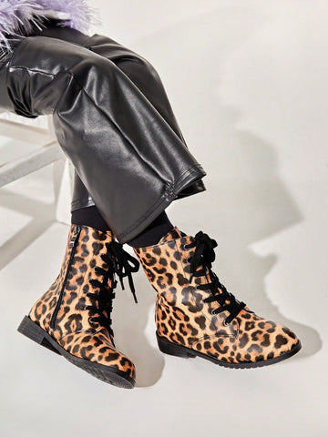 Trendy & Cool Leopard Pattern Kids' Comfortable Anti-slip Fashion Boots, Short Style