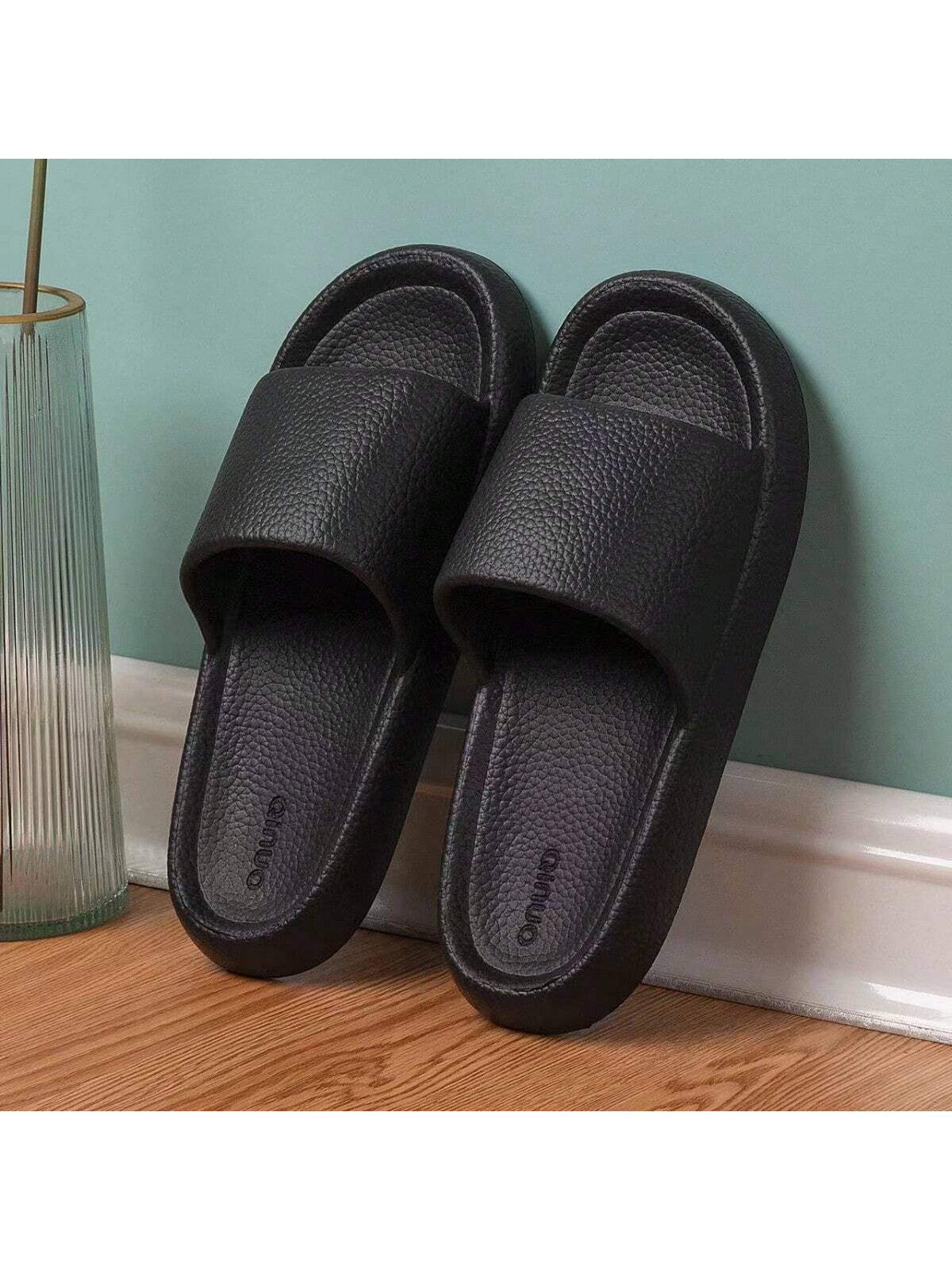 New Couple Pu Leather Soft Indoor Outdoor Cool Slippers, , Odorless, Anti-slip, Soft Bottom, Non-slip, Wear-resistant, Soft & Comfortable, Fashionable Design, Home Wear, Eva Sole, Beach Slipper
