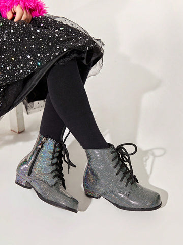 Trendy & Stylish Cool Girl Decorative Tie Black Ankle Boots With Low Heels And Plush Lining