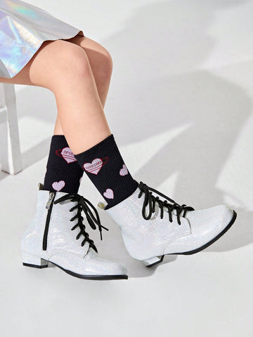 Trendy And Fashionable Cool Girl's Short Boots With Decorative Strap And Low Heel, Warmly Lined