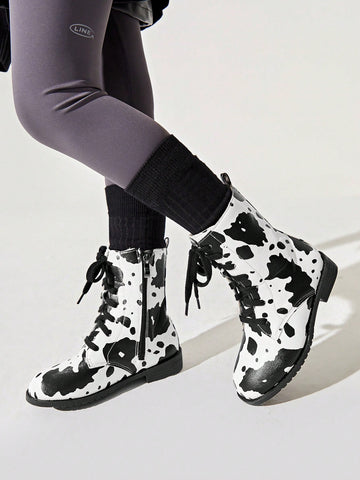 Fashionable And Trendy Cow Or Animal Pattern Anti-slip Comfortable Girls' Boots (flat Ankle Booties)
