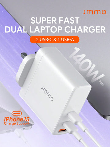 USB Charger,140W 3 Ports Wall Charger Fast Charging,2 USB-C Ports & 1 USB-A Port Super Fast Dual Laptop Cellphone Charger,Portable Charger