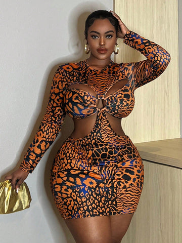 Plus Leopard Print Cut Out Bodycon Dress