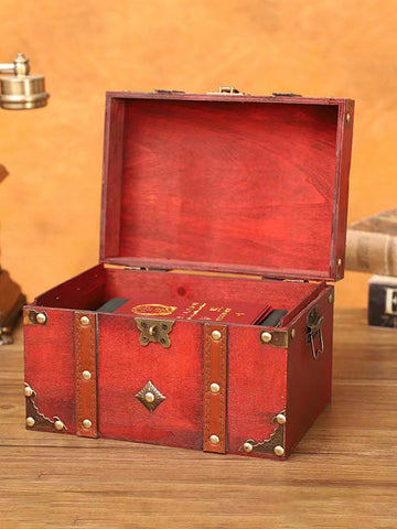 1pc Large Red Vintage-style Wooden Square Jewelry Box With Lock & Password For Crafts, Storage, And Prop Use