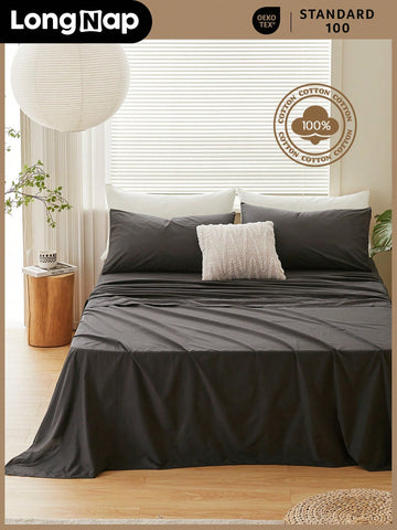 [100% Cotton]1pc Soft & Gentle Flat Sheet, All-Season Comfort And Breathable,Dark Grey