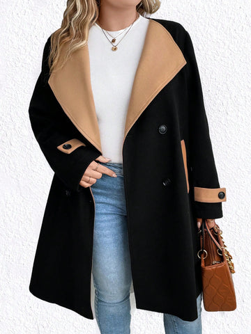 Plus Contrast Collar Double Breasted Overcoat
