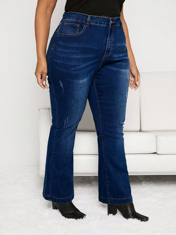 Plus Size High Waisted Flared Jeans