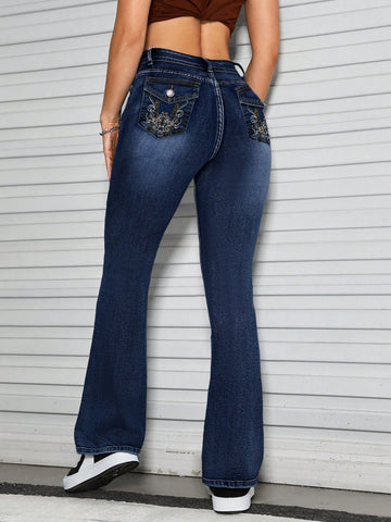 Embroidery Detail Flare Leg Jeans