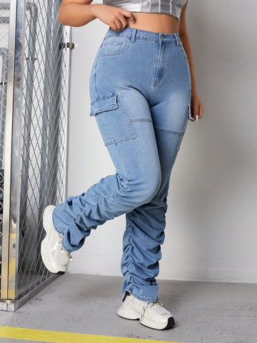 Plus Flap Pocket Side Stacked Jeans