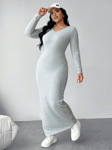 Plus Solid Ribbed Knit Bodycon Dress