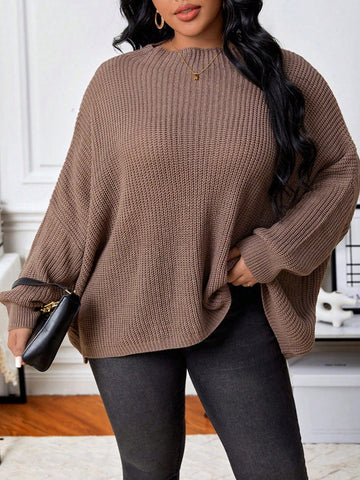Plus Size Solid Color Loose Pullover Sweater