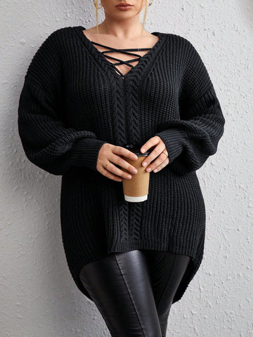 Plus Size Women's Solid Color Pullover Sweater