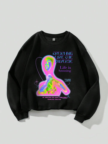 Casual Thermal Imaging Print Round Neck Long Sleeve Oversized Women's Sweatshirt